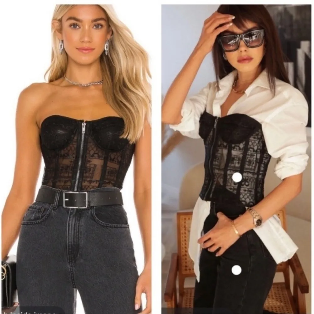 Retrofete Mel Strapless Corset Bustier Tube Top Semi-Sheer Black Lace Sexy sz XL - Image 5