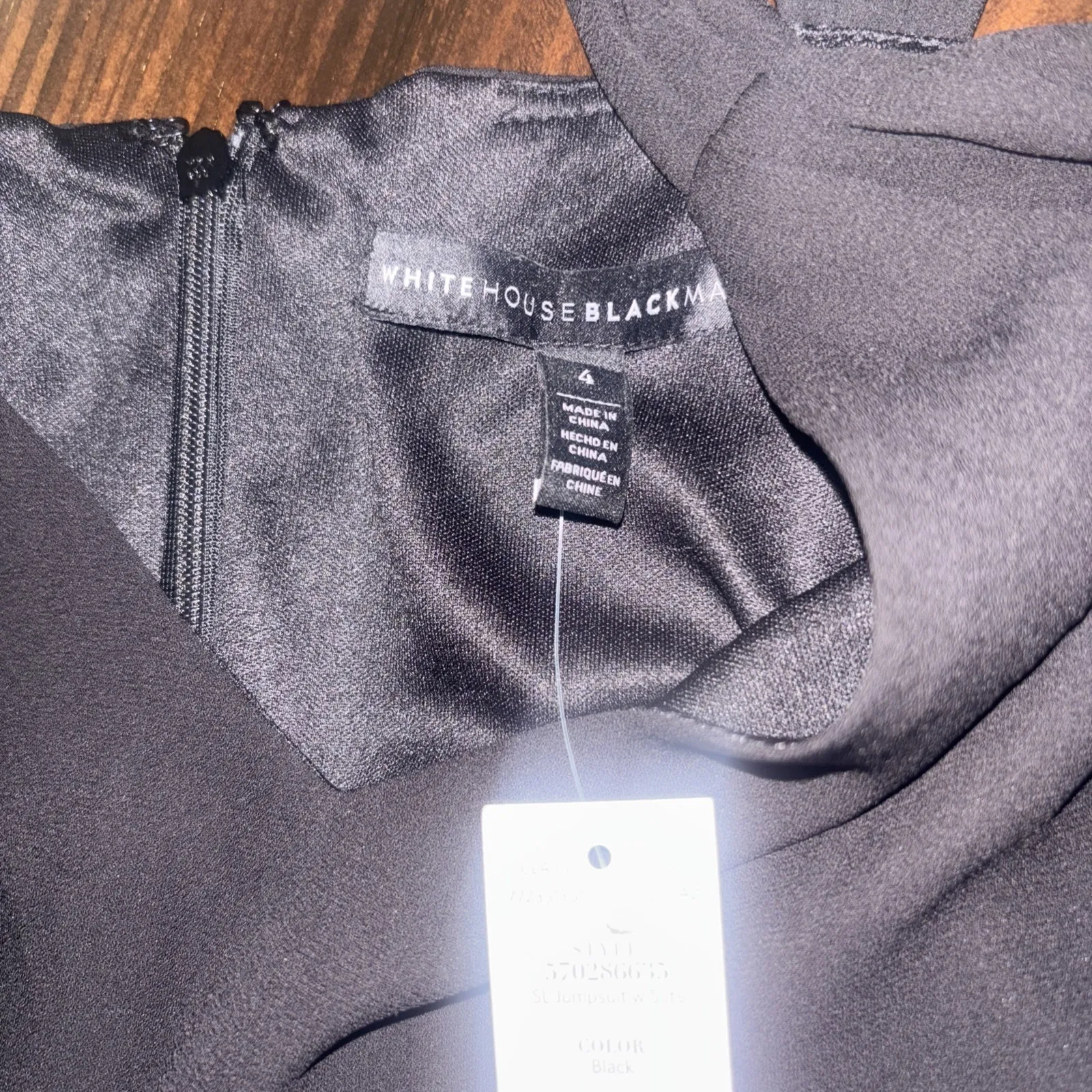 White House Black Market NWT Sz 4 Wide Leg SL Jumpsuit W Slits Lined Tie Back - Image 6