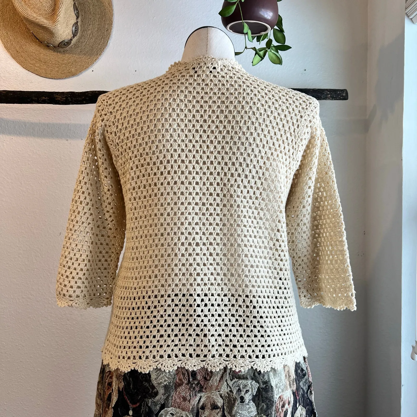 Vintage Norm Thompson Linen Cotton Loose Knit Short Sleeve Sweater Size Large Tan - Image 3