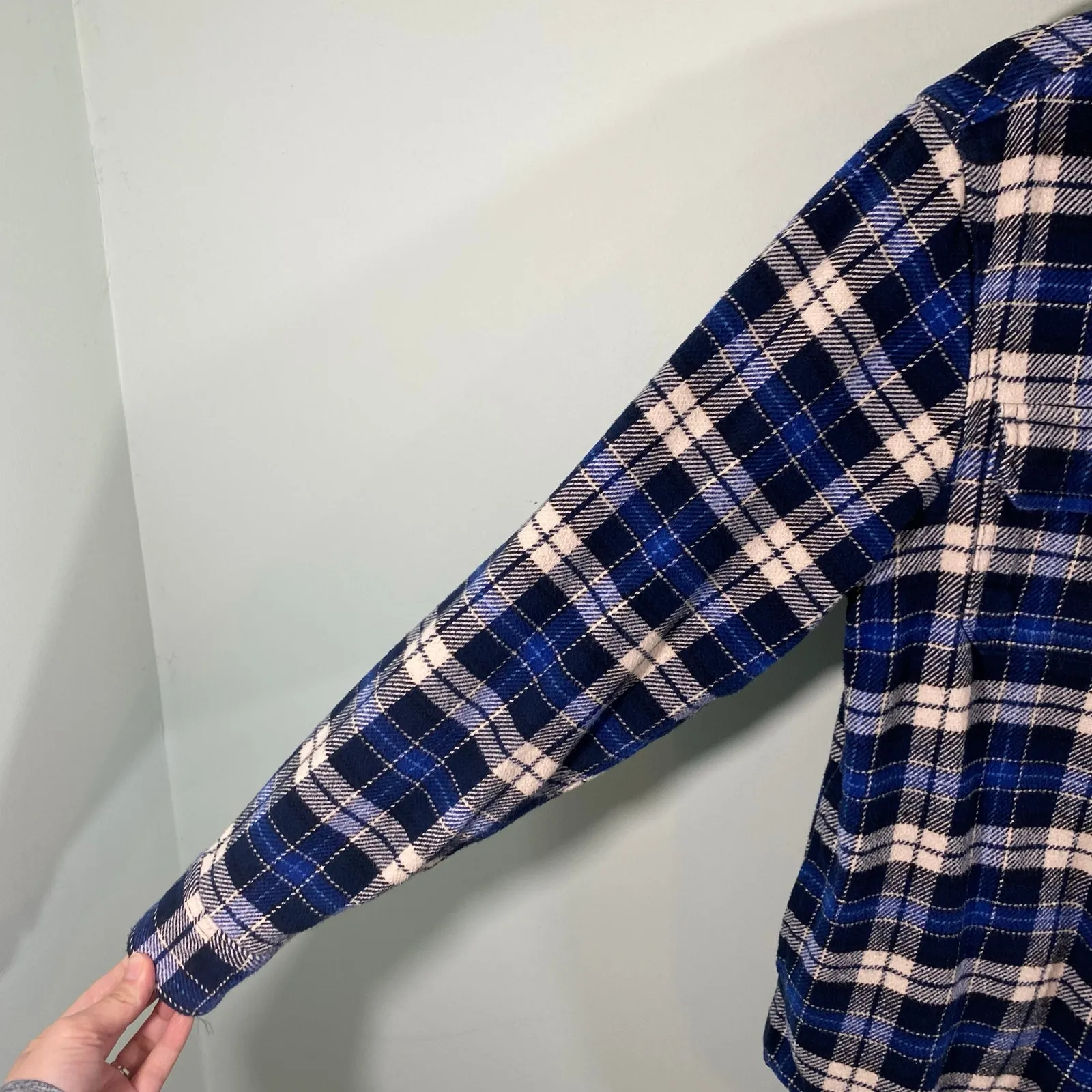 Orvis Women Blue Plaid Button Up Cotton Thick Flannel Shirt Size S - Image 5