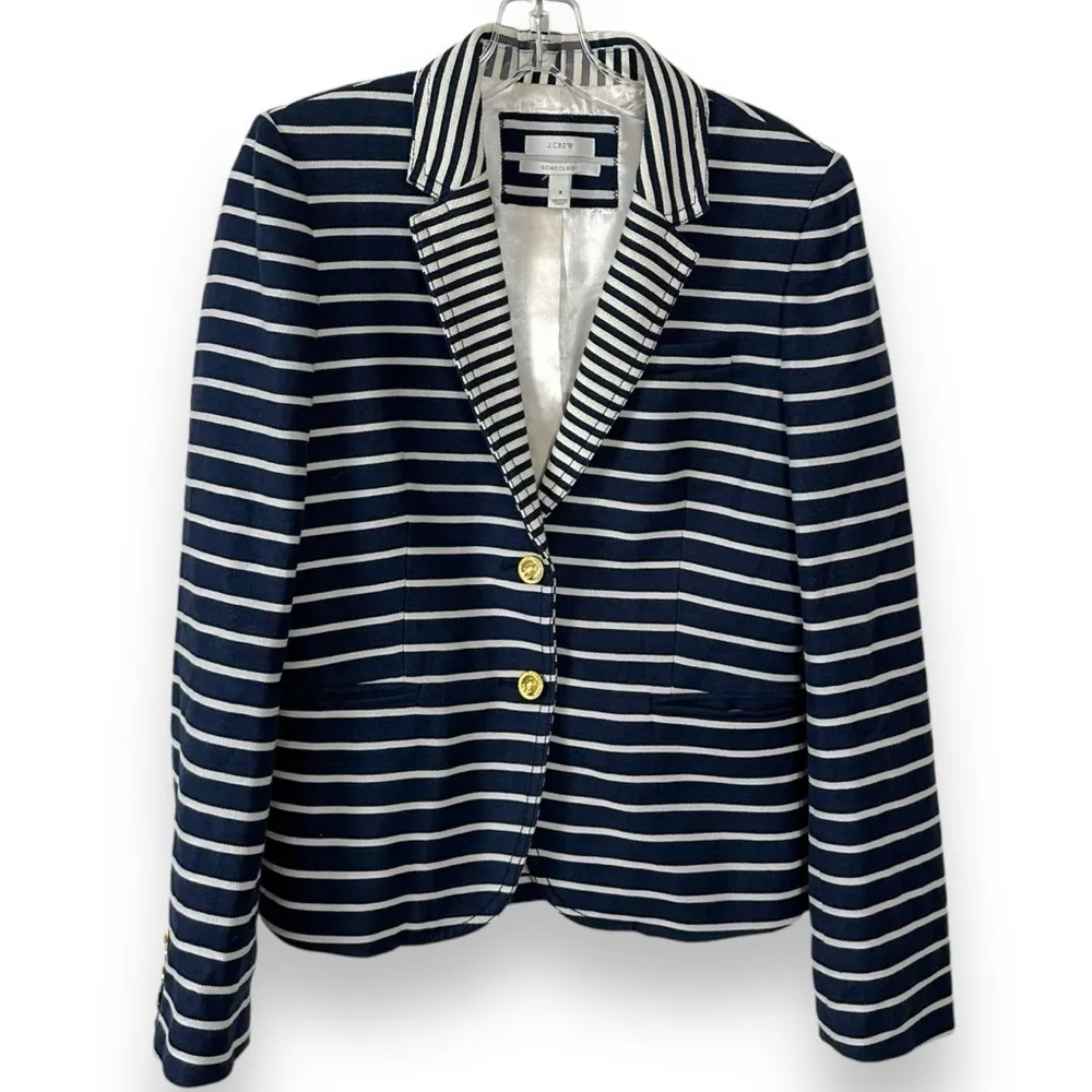 J.Crew Schoolboy Blazer in Navy Mixed Stripe Size 8 Preppy Classic Nautical - Image 3