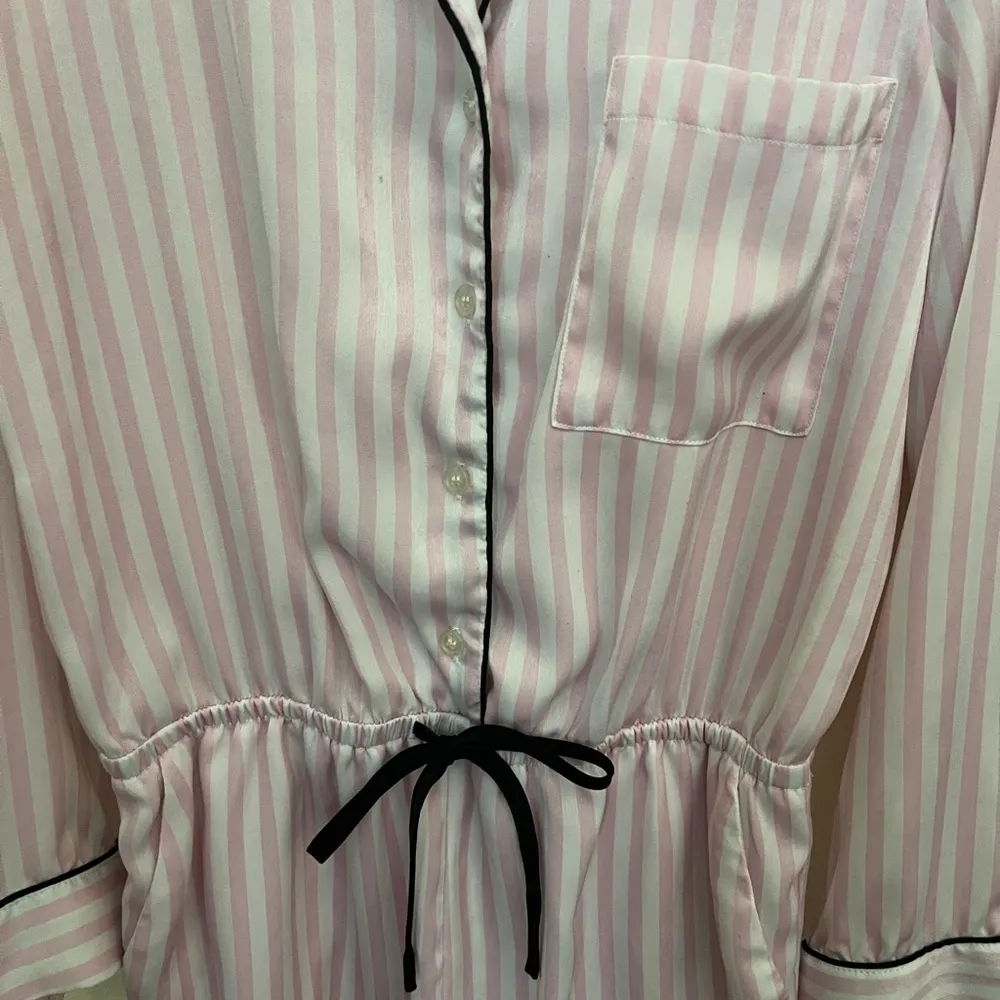 Forever 21  Pink & White Striped PJ Romper Medium - Image 2