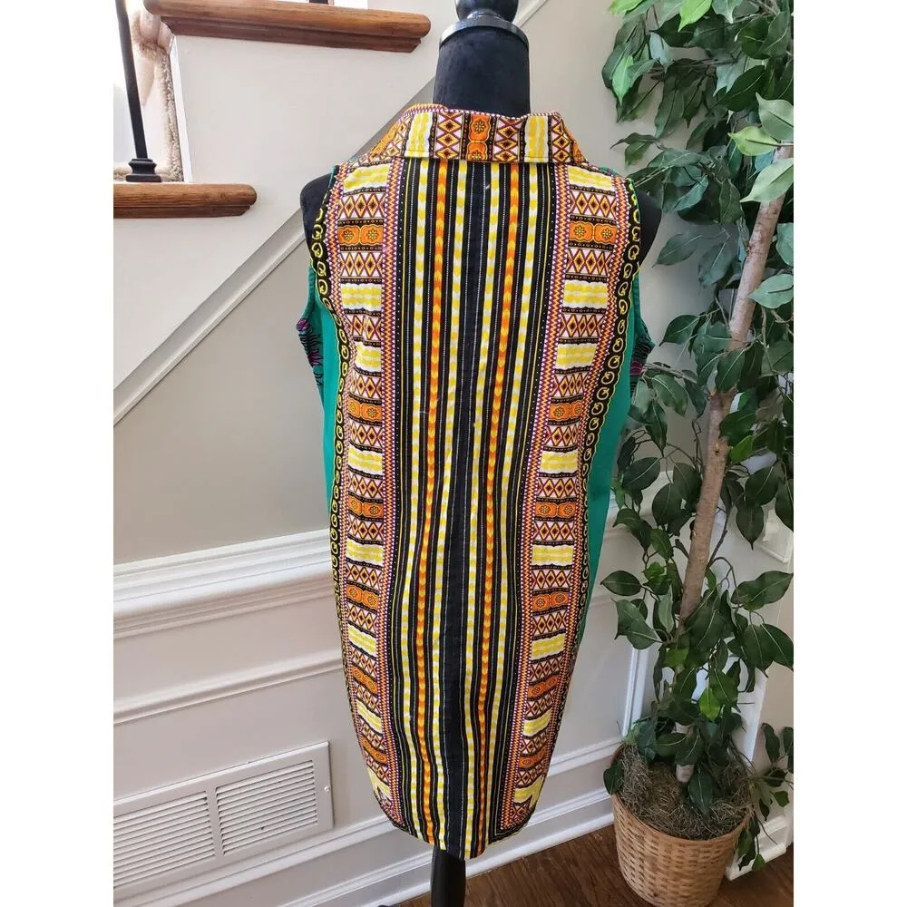 Karan Women Multicolor 100% Cotton Collared Sleeveless Pullover Shirt Size Large - Image 8