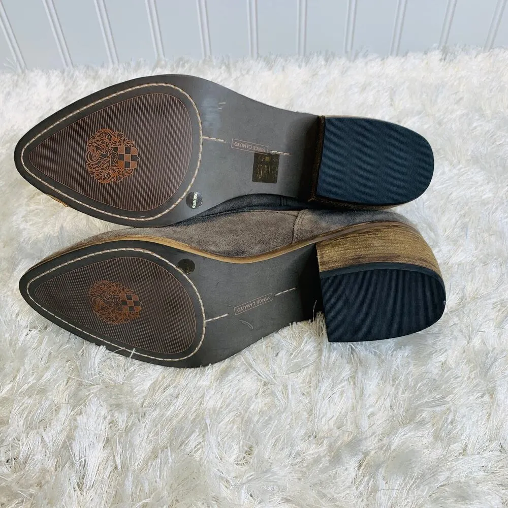 Vince Taupe Suede Lace Up Sz 9.5 Ankle Boots Wood Heel - Image 6