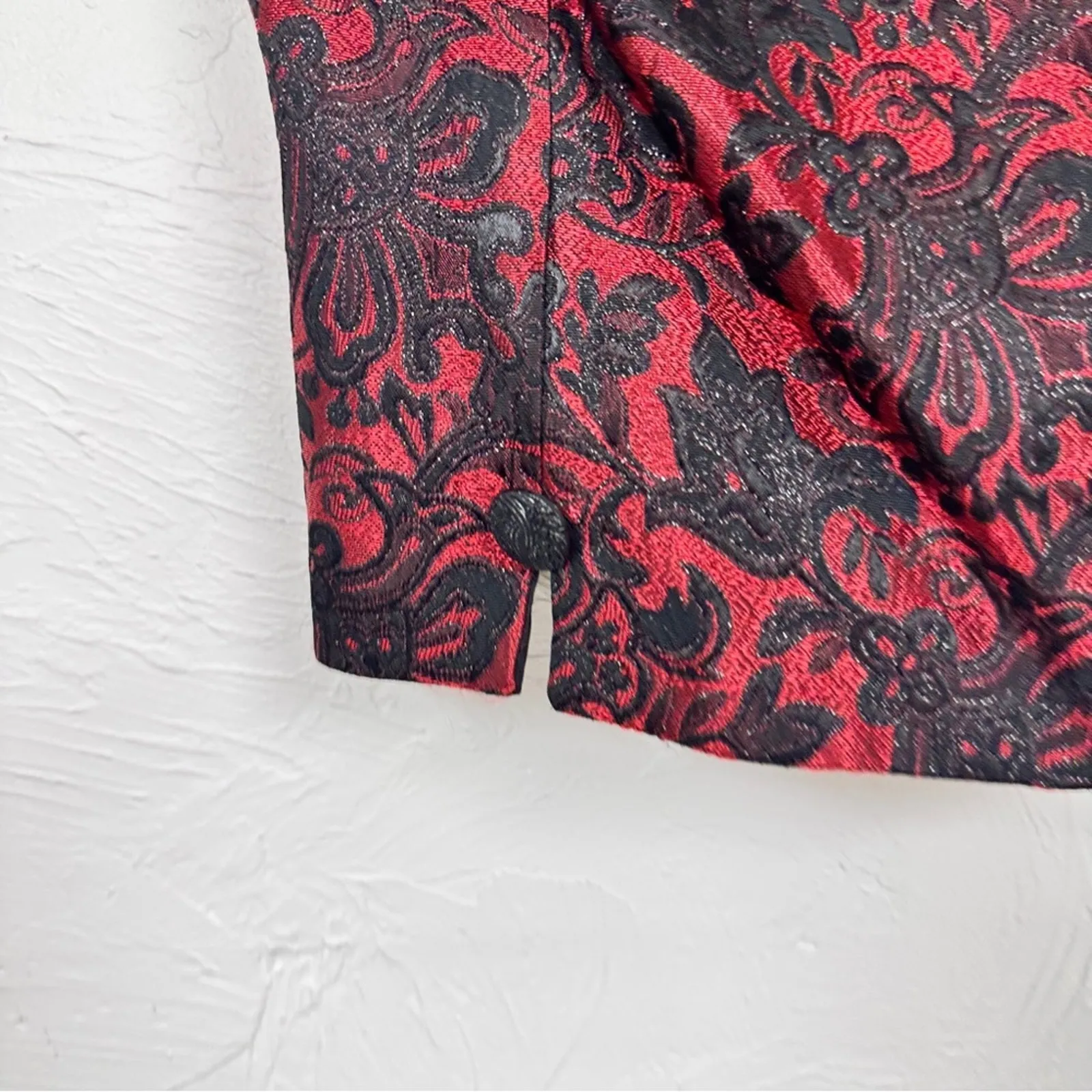 Vintage 90s Black Red Brocade Corset Style Top Womens 12 Witchy Whimsigoth Crop - Image 8