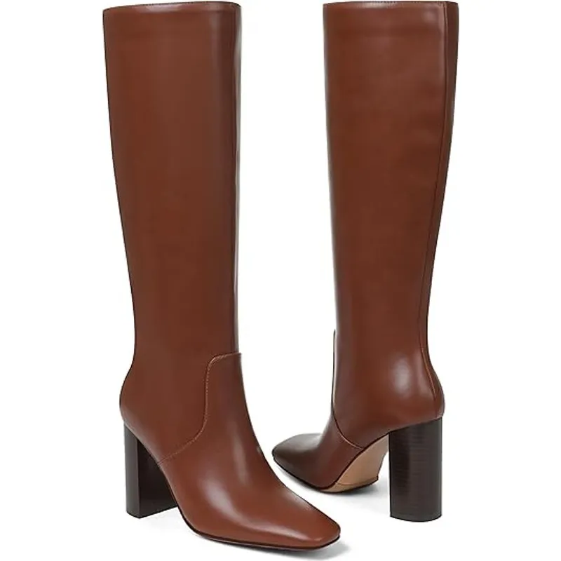 Knee High Women's Chunky Heel Faux Leather Square Toe Boots - Image 6