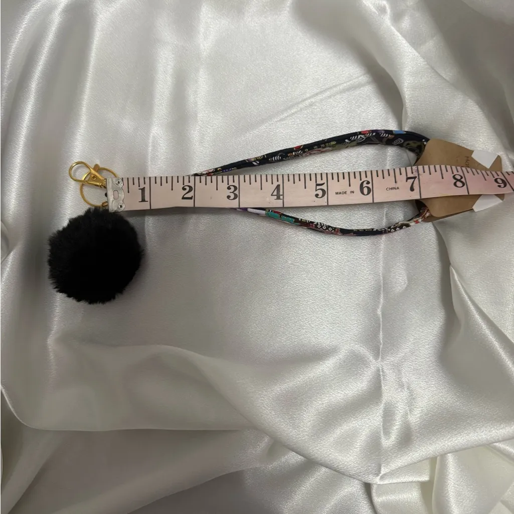 Handmade Floral Butterfly Wristlet Keychain with Black Pompom - Image 3