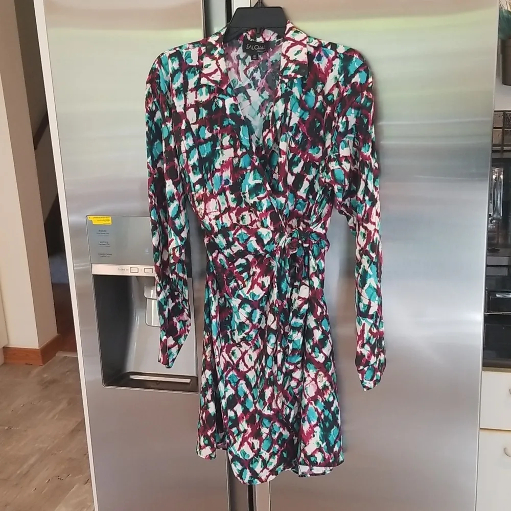 💕SALONI💕 Mari Wrap Dress ~ Amrita Watercolor US 2 Mini 100% Silk Charmeuse - Image 12