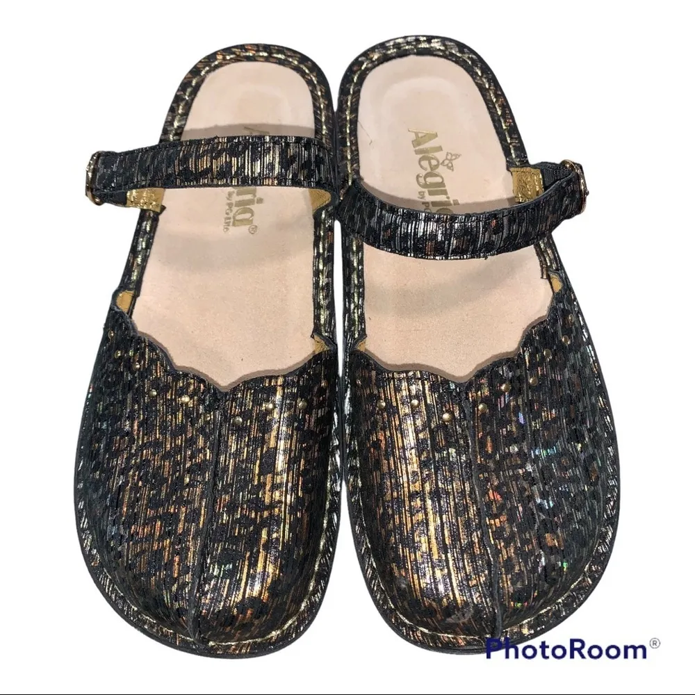 NEW Alegria Tuscany Iridescent Leopard Print Mary Jane Clogs Shoes size 37 - Image 2