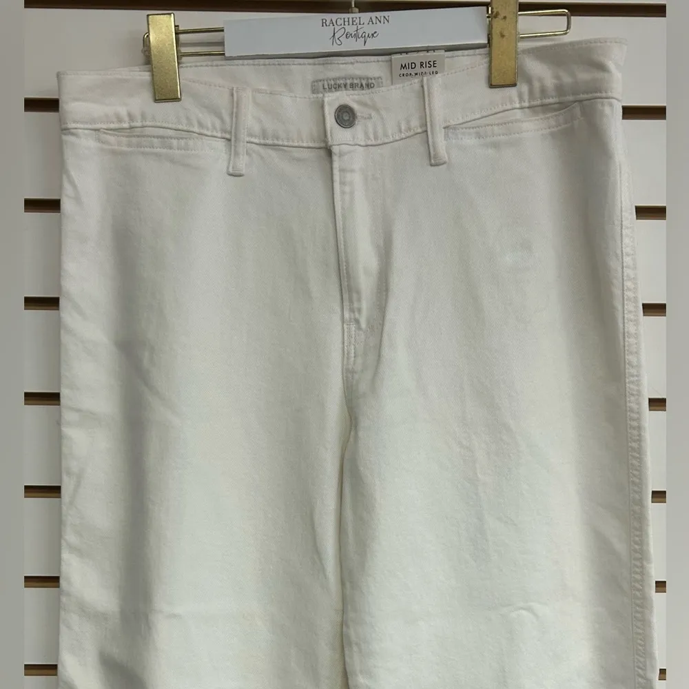 Lucky Brand Wide Leg Mid Rise Crop Jeans White Size 12/31 Barrel Leg NWT Flawed - Image 2
