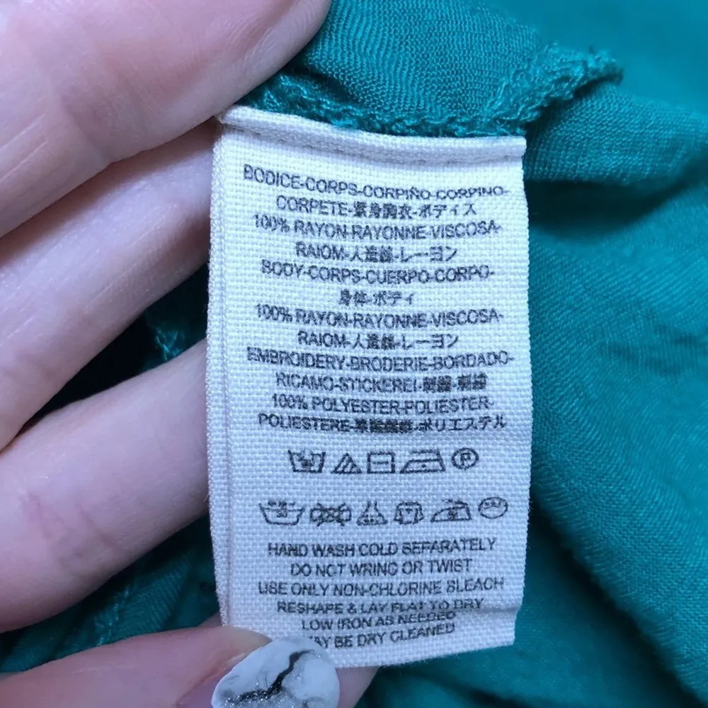 Free People Green Embroidered Flowing Day Dress Crochet Hi Low Hem Size Small - Image 9