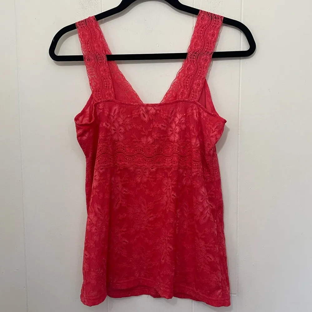 Roz & Ali Lace Babydoll Tank Top Blouse Coral Orange Y2K Women’s Size M - Image 2
