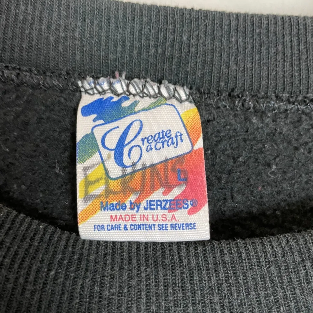 Vintage Sweatshirt Floral Applique DIY Size‎ Large Women Unisex Twee 90s Jerzees Black - Image 9