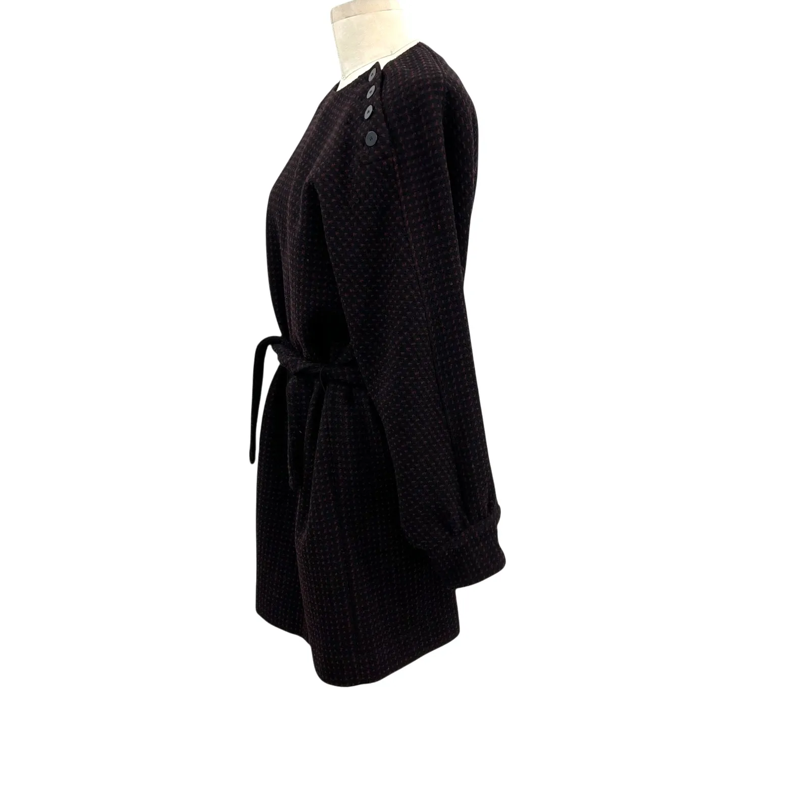 ba&sh Dimitri Dress Mini Sweater Belted Jacquard‎ Black Red Size 3 US 10 - Image 8