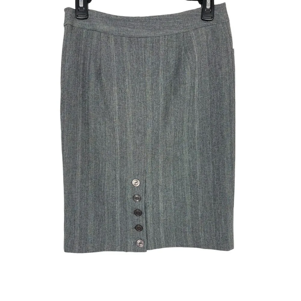 BCX Gray With Blue Lines Knee Length Back Button Accent Pencil Skirt Size 3 - Image 2