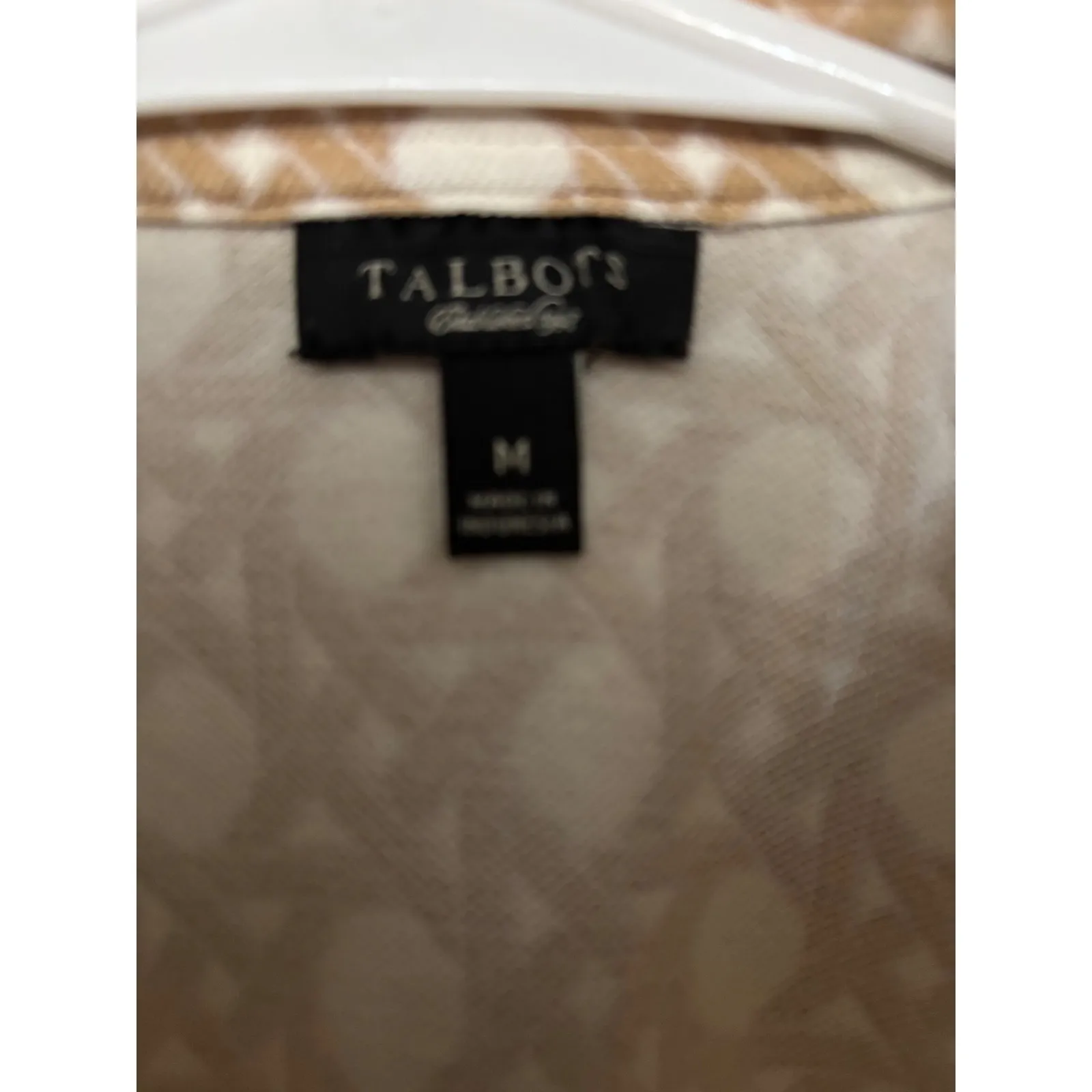 Talbots  Tan‎ Woven Print 3/4 Sleeve Button Polo Shirt Medium - Image 2