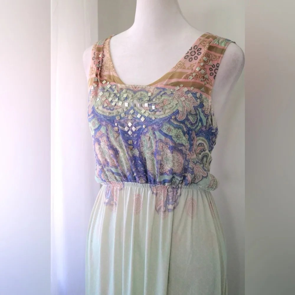 Vintage Y2K Live and Let Live Bohemian Print Studded Sleeveless Maxi Dress - Image 2