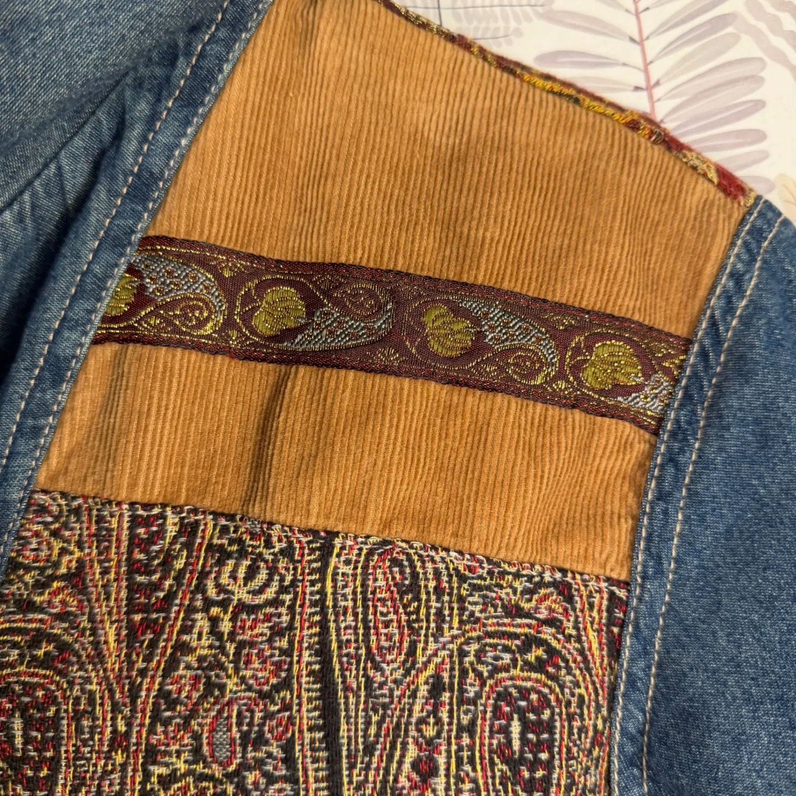 J. Jill Cut of the Blue Patchwork Women's Denim Jacket Petite Medium Tapestry - Image 7