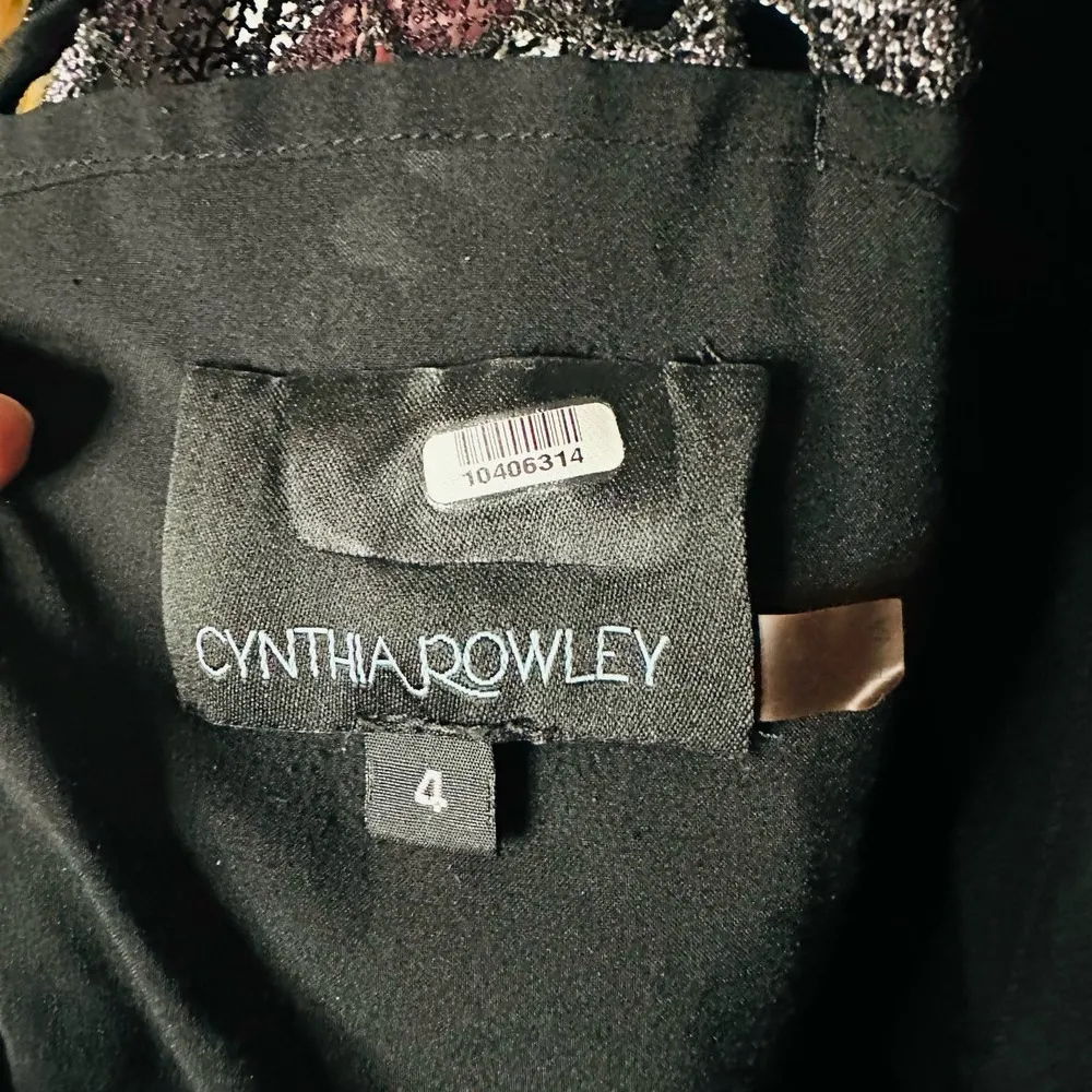 CYNTHIA ROWLEY Linden Purple Black Lace Floral Bell Sleeves Mini Dress Size 4 - Image 12