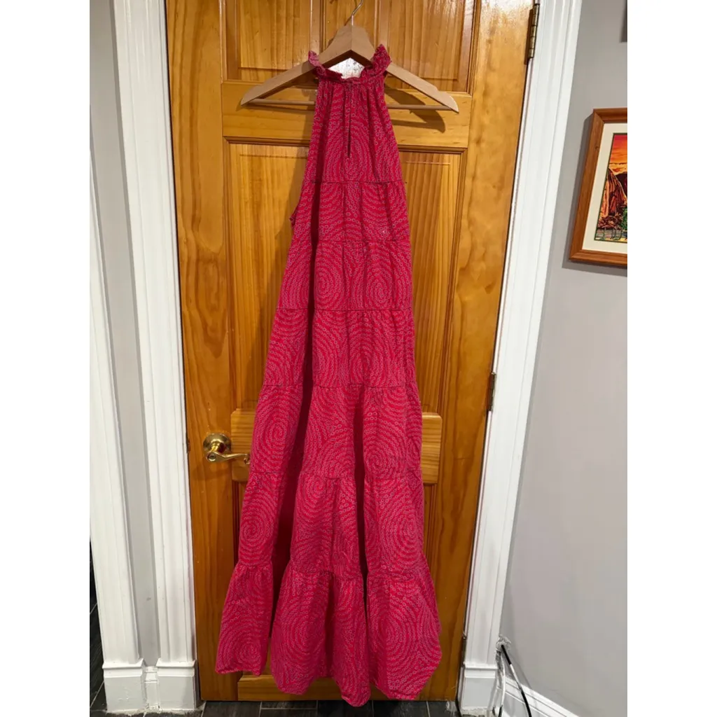 Rhode Julia Tiered Halter Maxi Dress Pink Red Printed 100% Cotton Size L Size L - Image 7