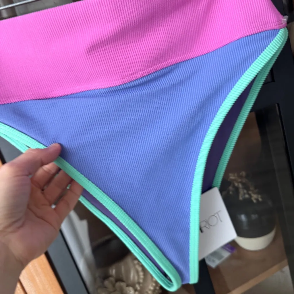 NWT BEACH RIOT Emmy Bikini Bottom High Tide Colorblock ribbed high waisted neon - Image 9