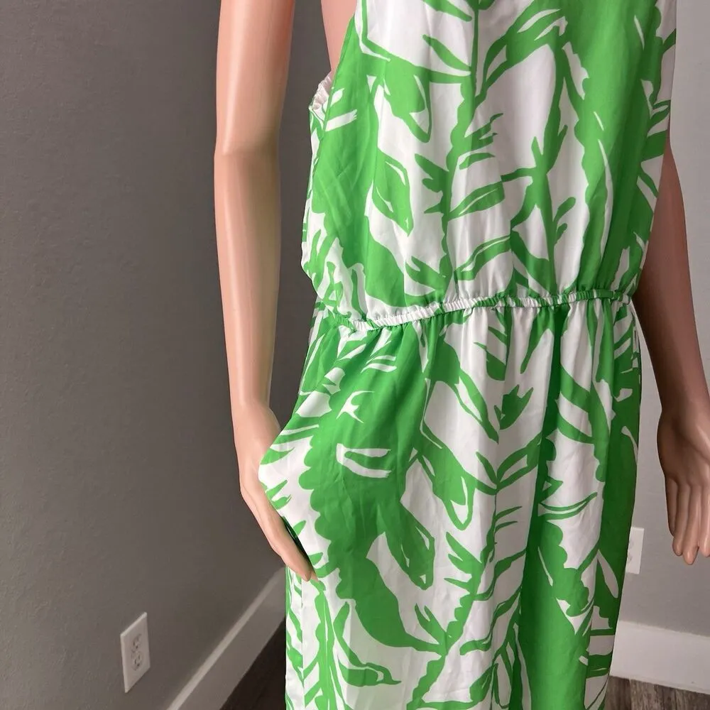 Lilly Pulitzer Jumpsuit Womens XL Green White Hawaiian Sleeveless Romper #197 - Image 3