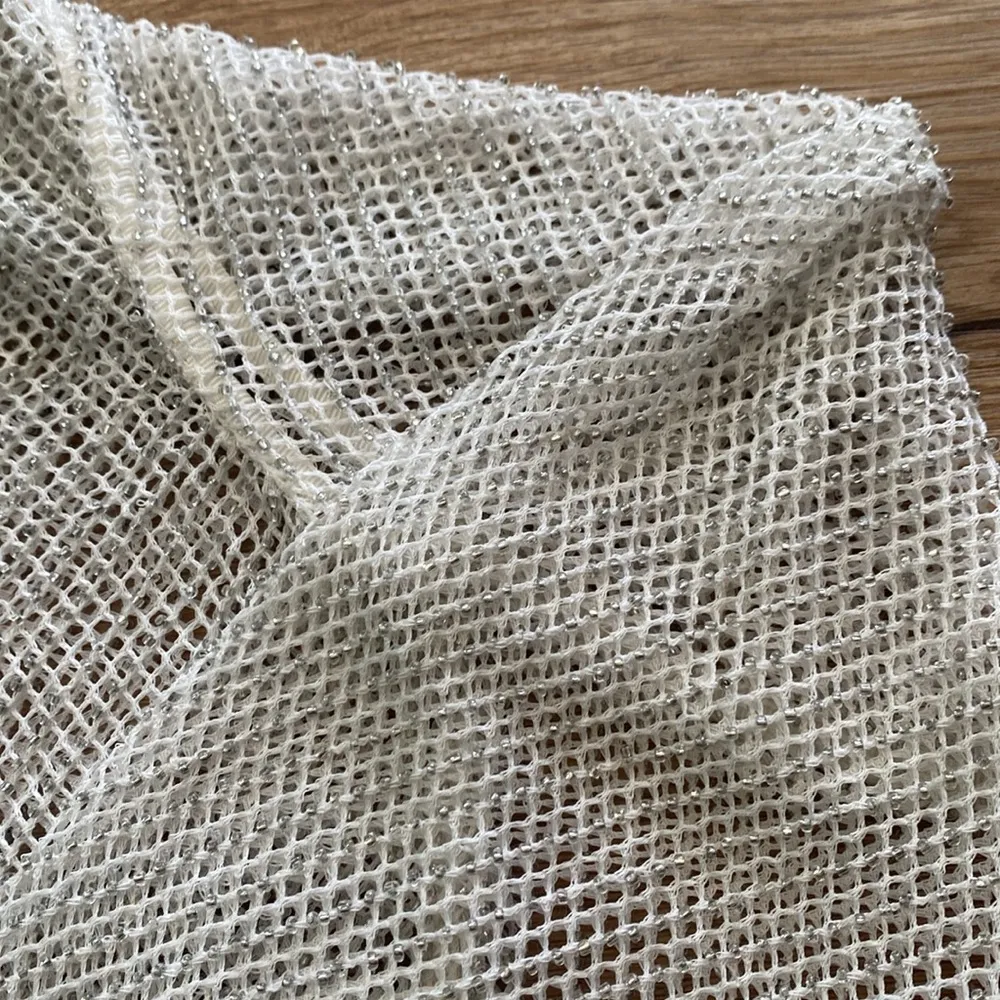 Grlfrnd Disco White Mesh Knit Beaded Hoodie sz M - Image 6