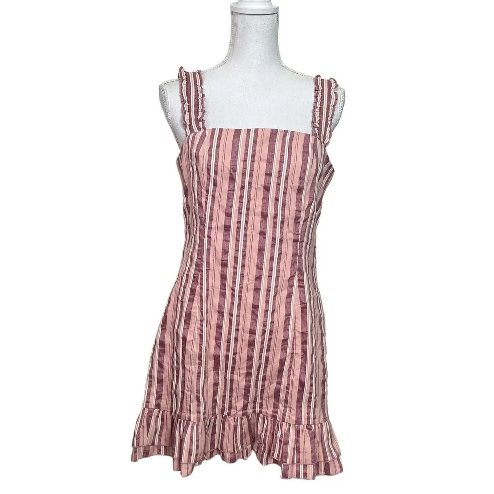 Alexis NWT Brandy Mini Dress Women’s Size XL Rose Stripe Ruffle Cotton Linen - Image 2