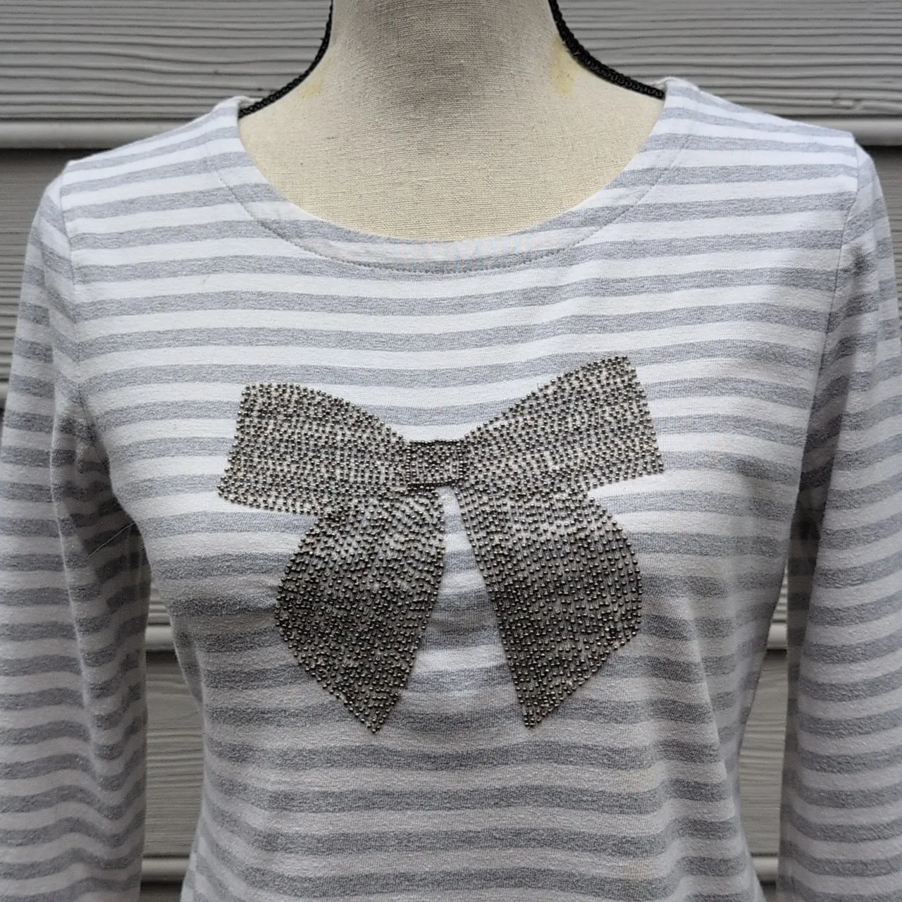 Talbots Striped Top With Beaded Bow | Talbots Striped 3/4 Sleeve Shirt - Image 2
