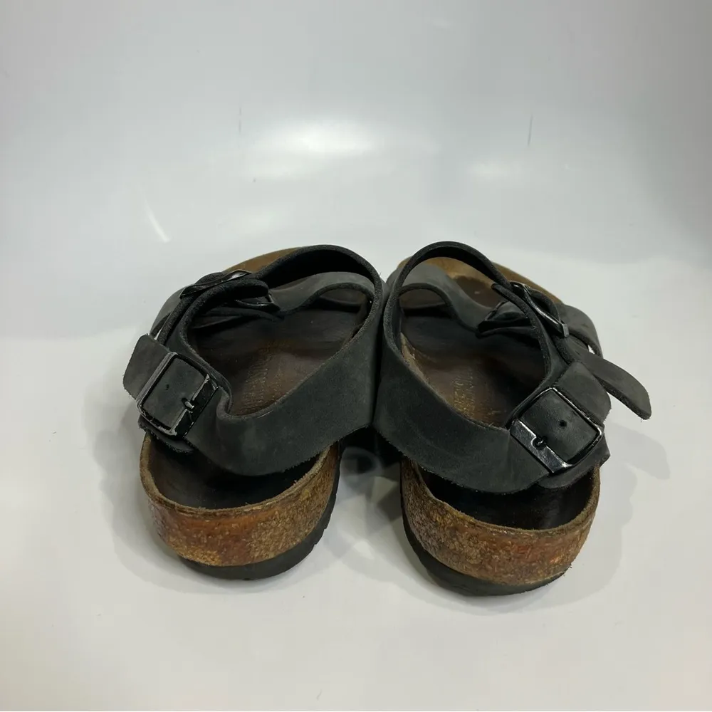 Birkenstock Milano black leather‎ sandals casual trendy womens size 37 / 6 - Image 5