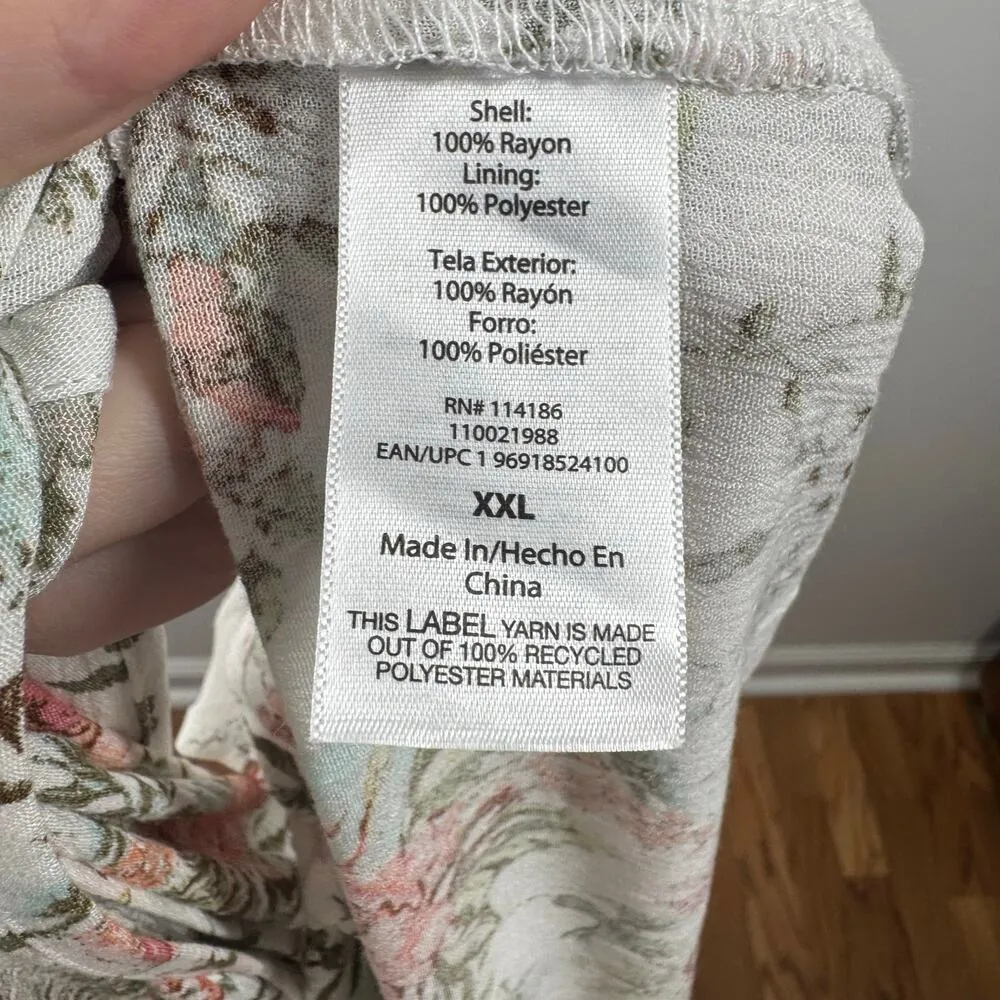 Frye Dress Dress 2XL Plus Size Cream Pink Floral Button Front Midi Botanical - Image 5