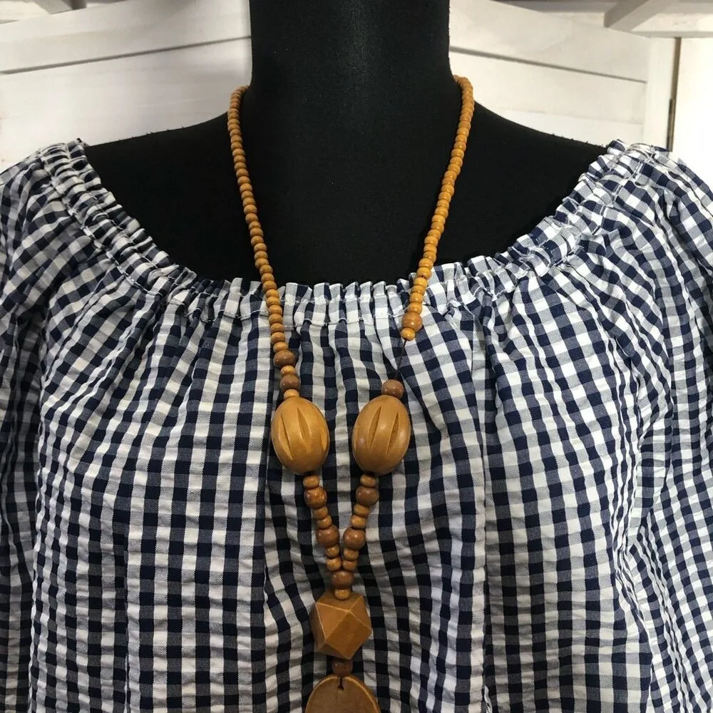 NWOT Santuary Claire Two-Way Top Tie-Front Gingham Print White Navy Blue sz M - Image 6