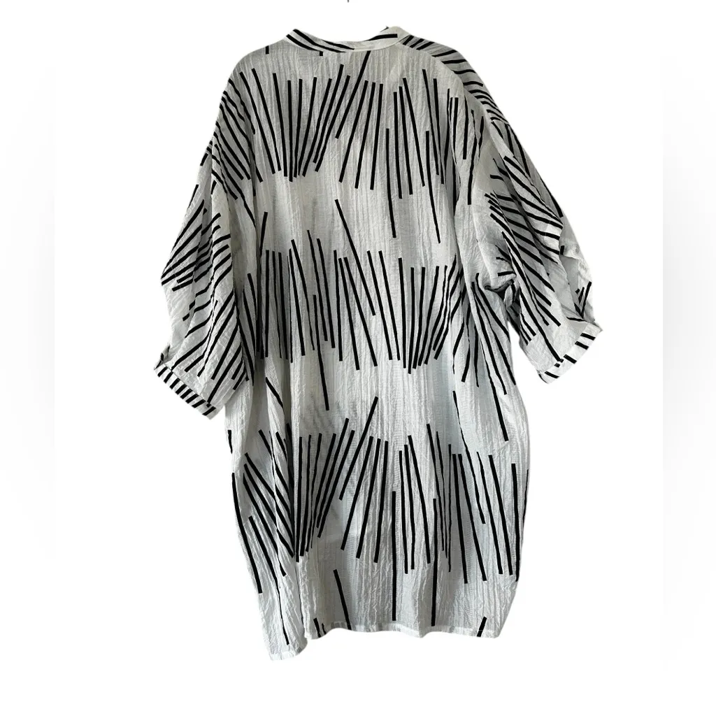 Gershon Bram Tunic Shirt Crepe Button Up Lagenlook Artsy Statement Size Large White - Image 7