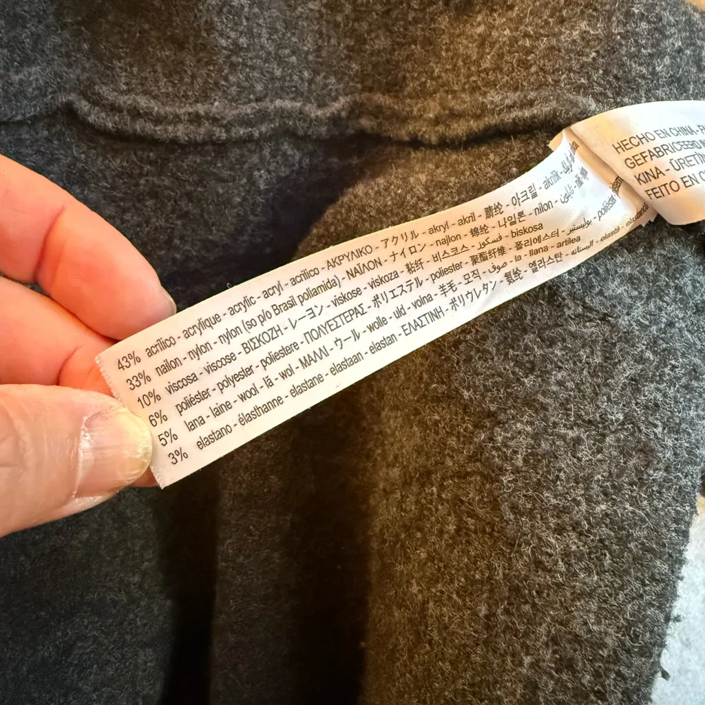 Zara Long Wool Blend Coat Gray Size L Large  Lapel Collar - Image 6