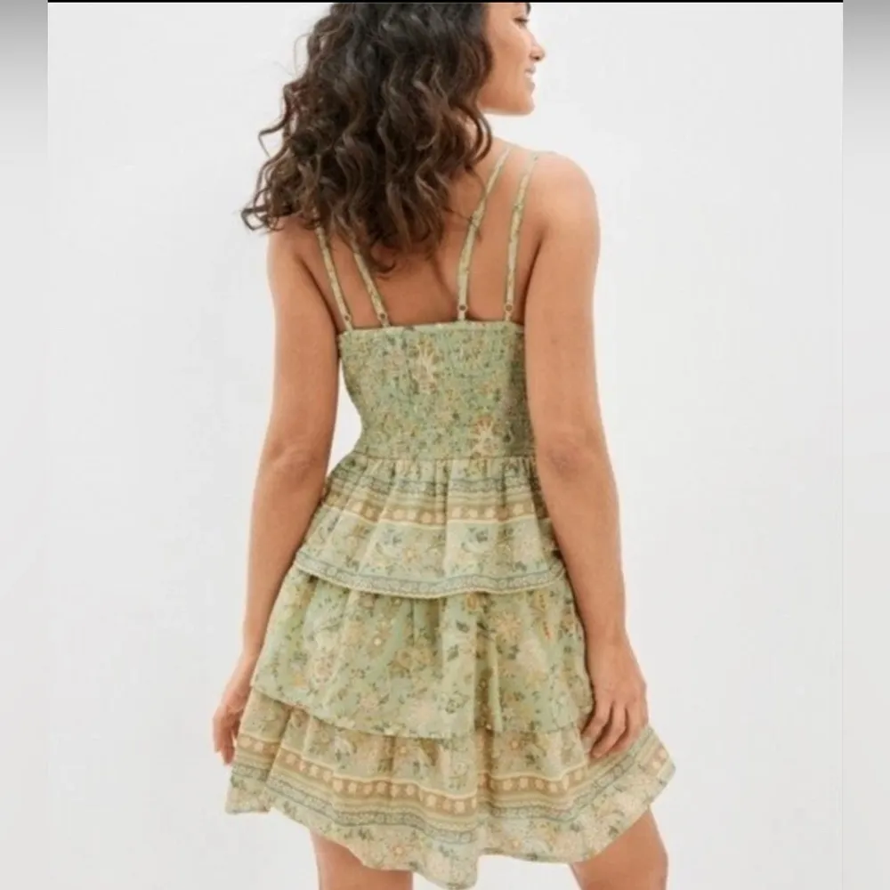 American Eagle AE Tiered‎ Green Floral Mini Dress Small Cottagecore Fairy Boho - Image 2