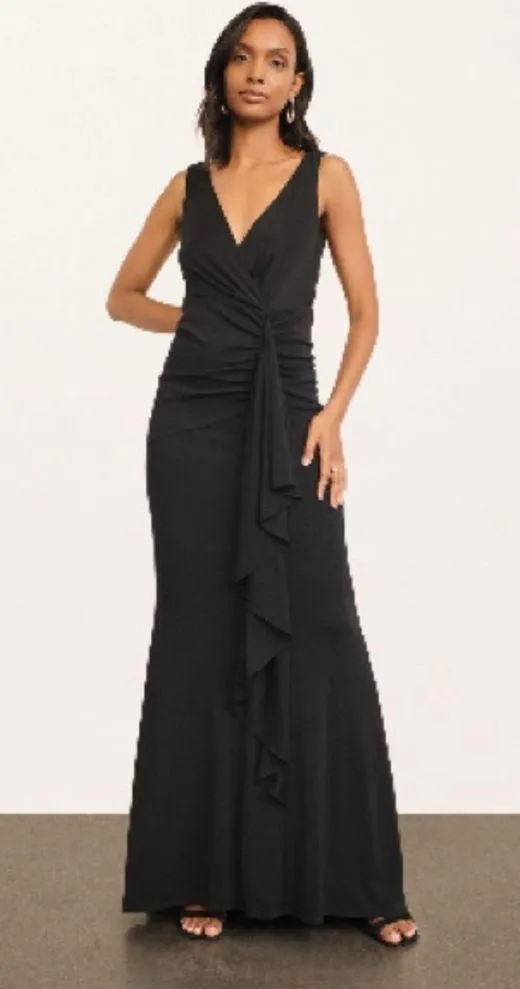 Donna Karan New York Social Occasion V-Neck Ruched Gown in Black Size 6 NWT $495 - Image 2