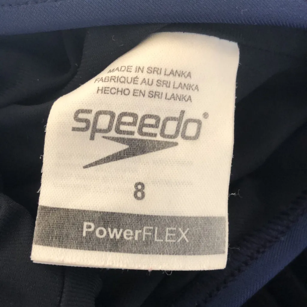 Speedo power navy blue flex racer back‎ swimsuit women’s size 8 - Image 6