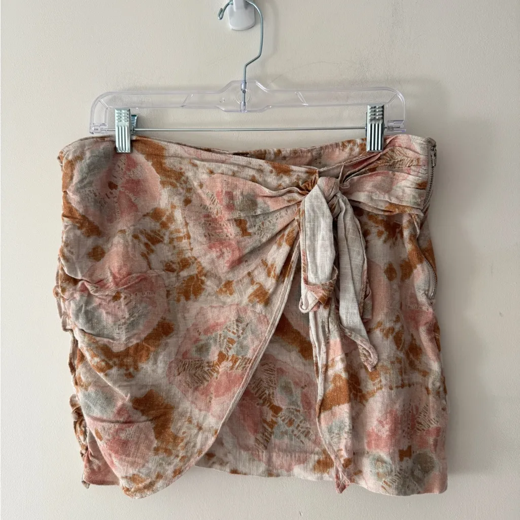 Free People Sweet As Beach Mini Skirt Wrap Tie Style Ruffle Side Size 8 Linen - Image 2