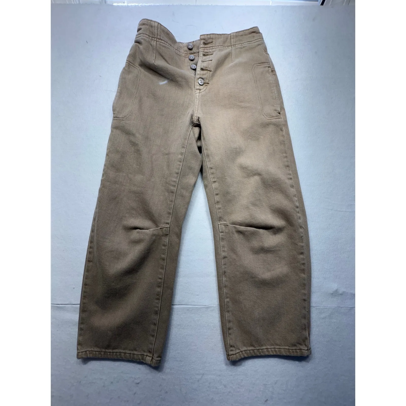 Free People High Waisted Button Fly Wide Leg Crop Jeans Tan Size 26 - Image 2