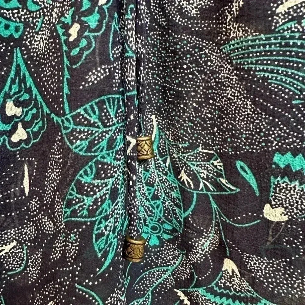 Anthropologie | Blue Green Teal Sheer Bohemian Long Sleeve Ruffle Blouse Size M - Image 6