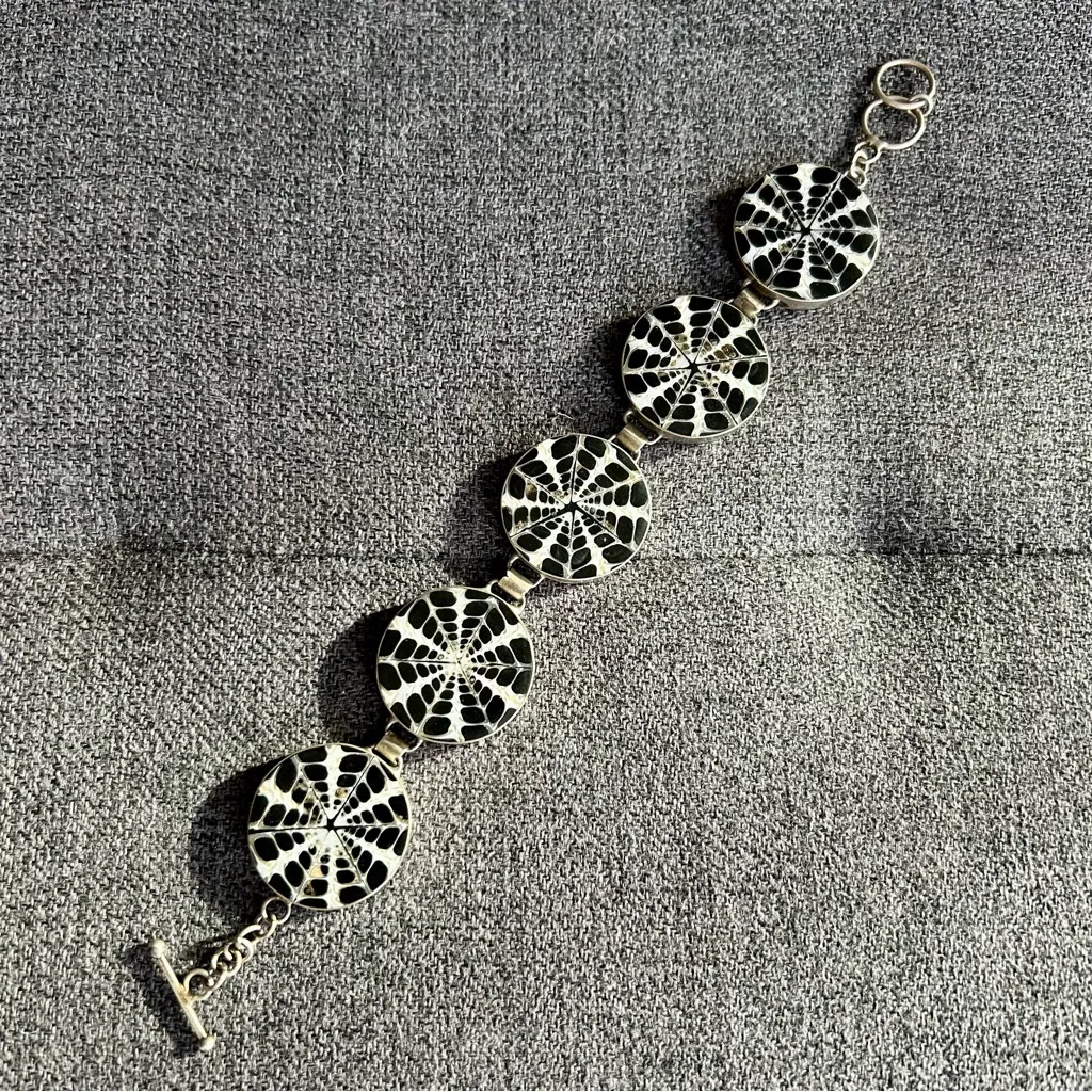 Vintage, 925 SS Spider Shell, Adjustable Barbell Loop Bracelet, 9 in - Image 13