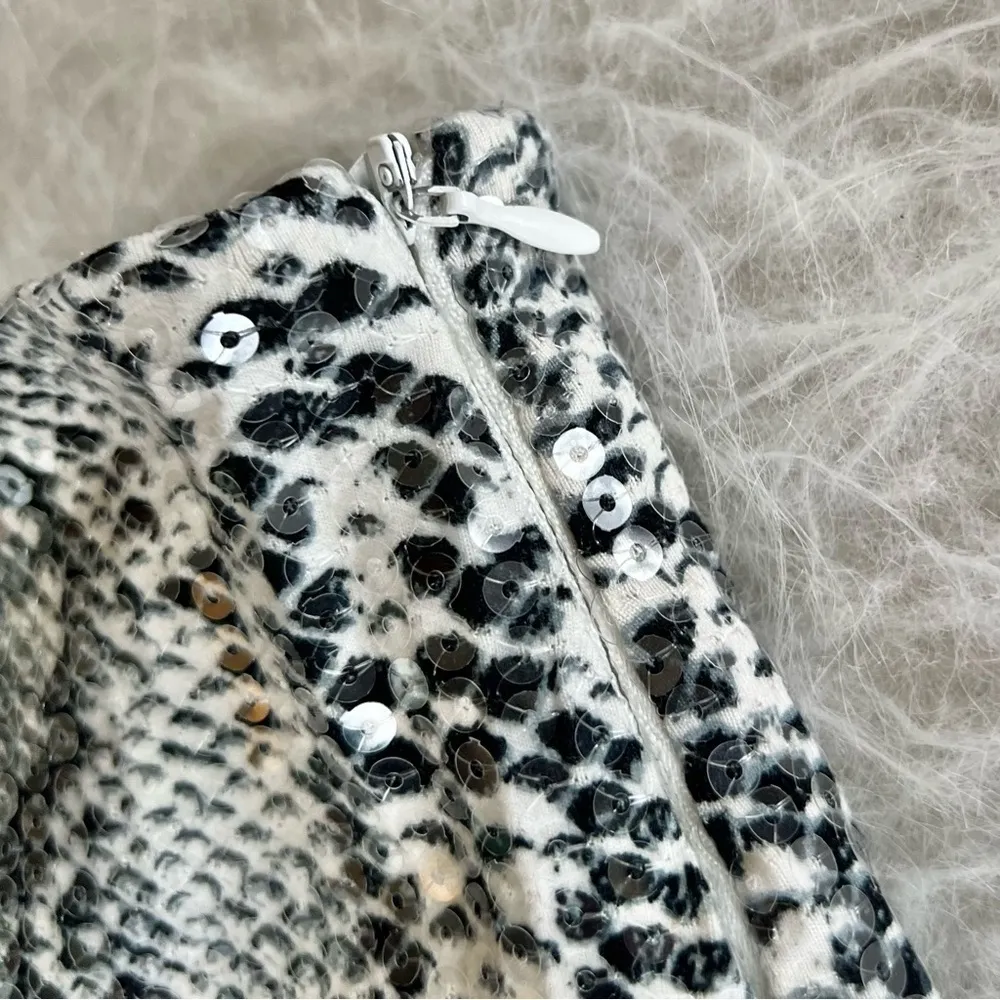 Endless Rose Black Print Sequin Snakeprint Split Front Mini Skirt M - Image 7