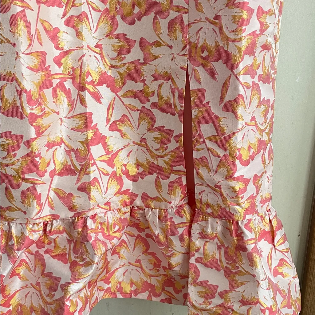 LULUS Darling Celebration Coral Pink Floral Ruffled Trumpet Midi Dress - Image 7