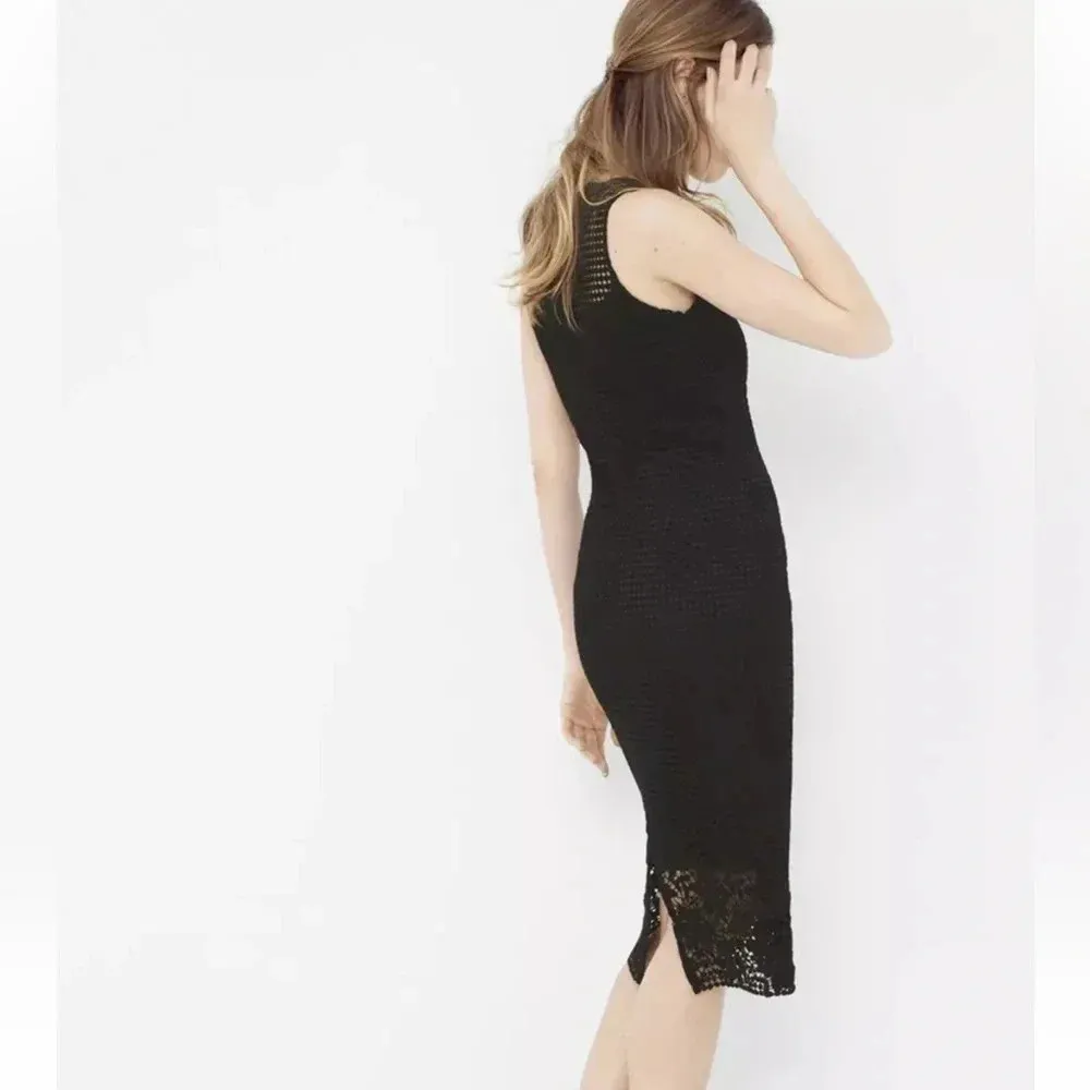 White House Black Market Black Crochet Lace Sheath Midi Dress Size 2 Cocktail - Image 3