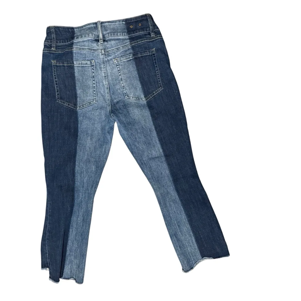 CAbi Hi- low crop two tone colorblock Dark Light Blue Denim Jeans Sz 8 quirky - Image 6