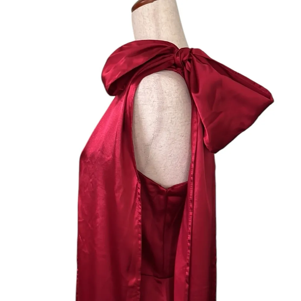 Satin One Shoulder Long Elegant Formal Evening Gown Bow Tied with Train - Image 9