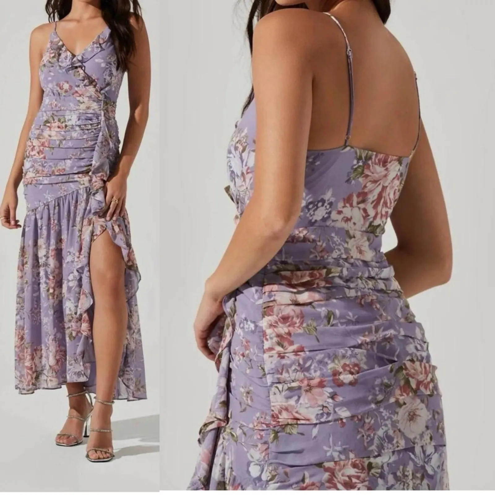 Anthro ASTR Kiana ruffle maxi dress Sz Large Lavander floral fairy core feminine - Image 11