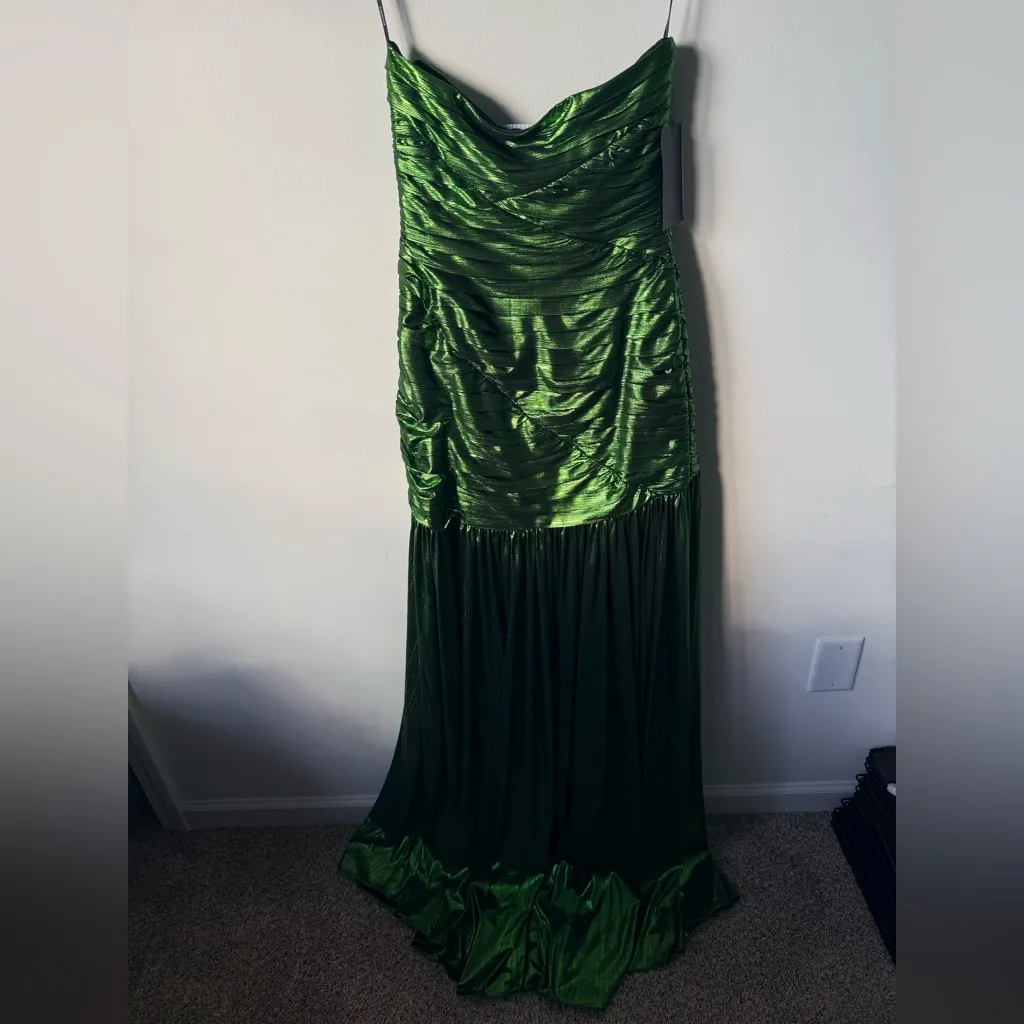 NWT Retrofete Josie Strapless Ruched Draped Metallic Lame Green Maxi Dress Sz S - Image 7