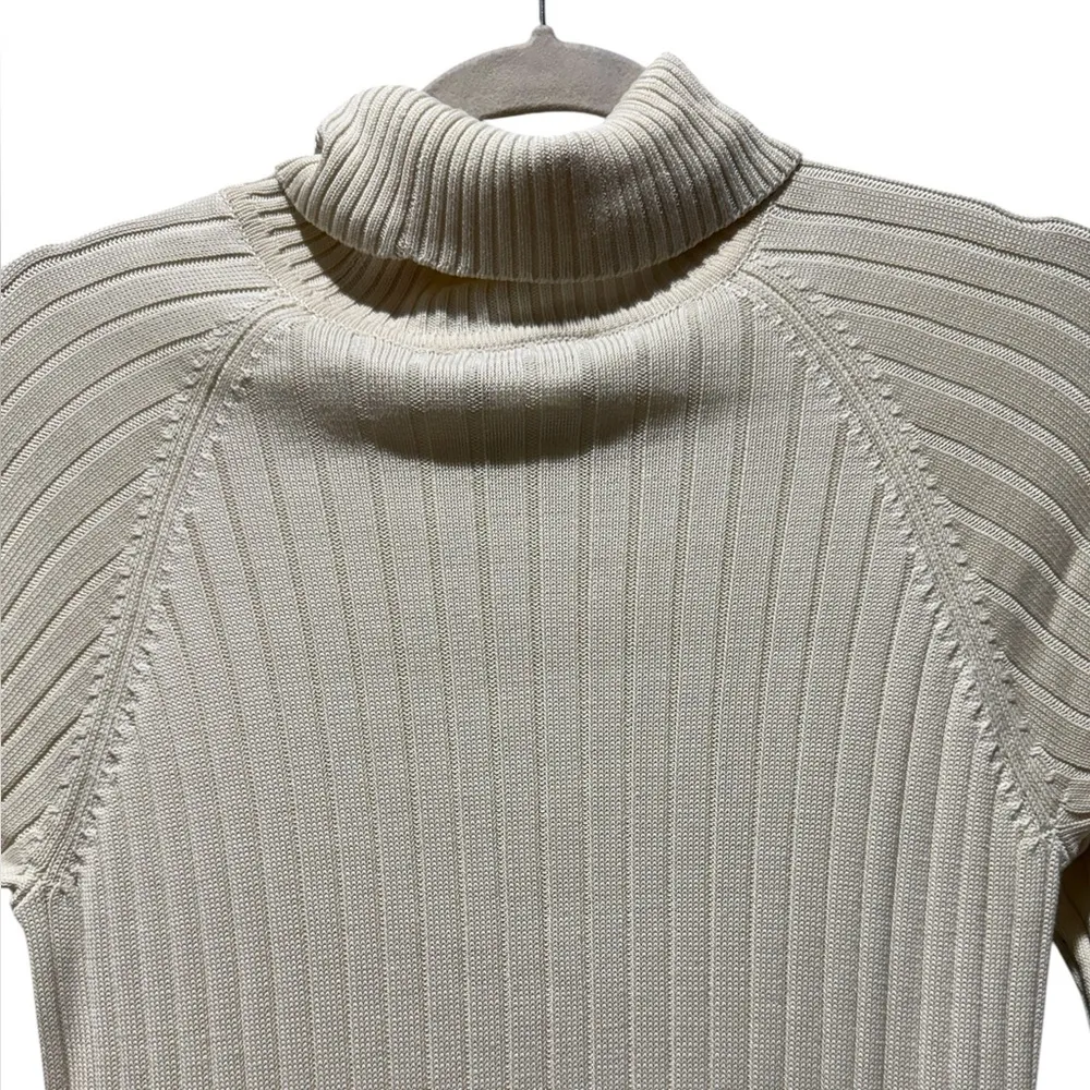 Talbots Silk Blend Ribbed Turtleneck Sweater Cream Size M Classic Layering Basic - Image 5