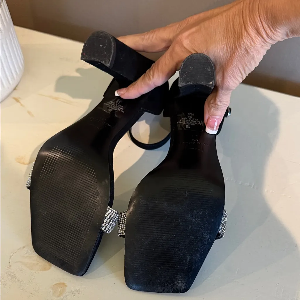 MARC FISHER Formal Black Suede & Silver Sparkle Bling Ankle Strap Heels Size 8 - Image 8